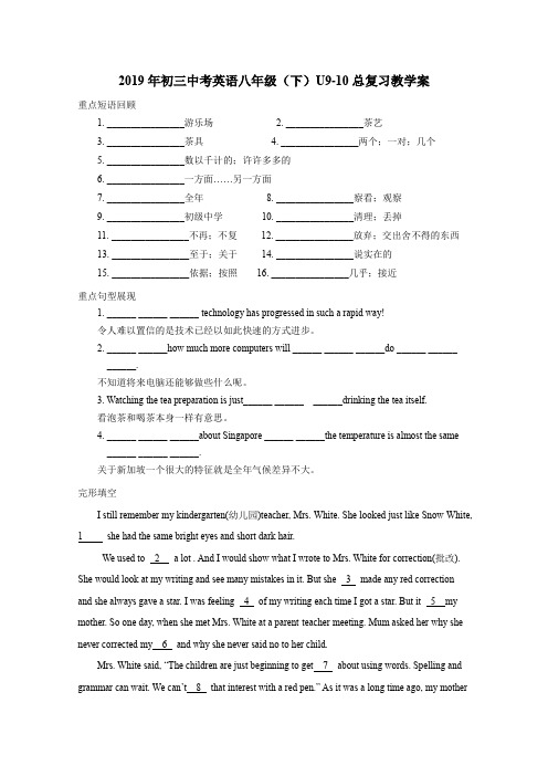 人教新目标 2019年初三中考英语八年级(下)U9-10总复习教学案