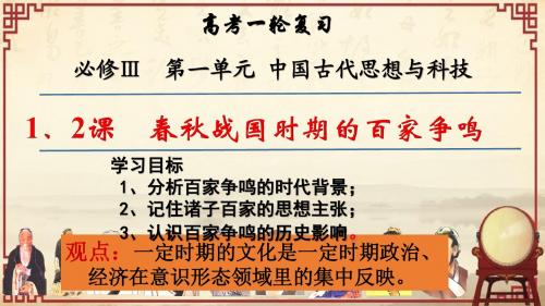 岳麓版高考历史一轮复习必修三第1、2课《春秋战国时期的百家争鸣》课件