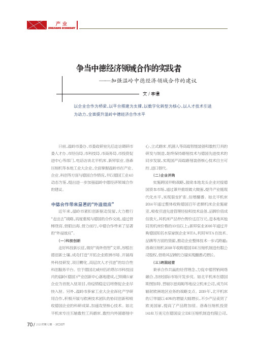 争当中德经济领域合作的实践者——加强温岭中德经济领域合作的建议