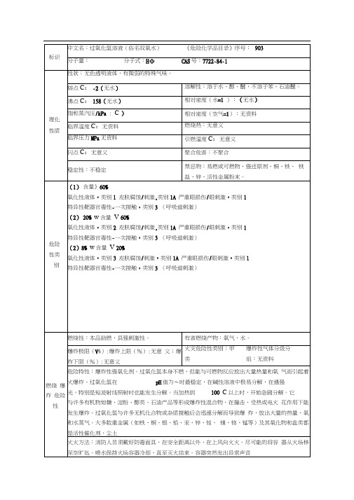 过氧化氢溶液物质特性与危害识别表