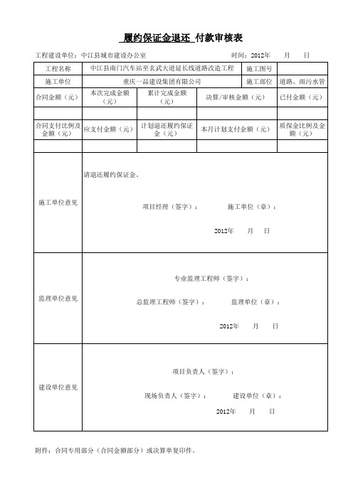 退保证金付款审核表1
