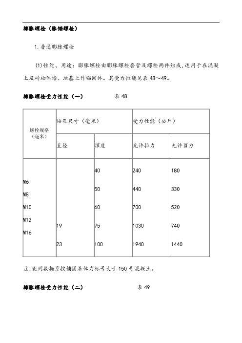 膨胀螺栓规格及性能