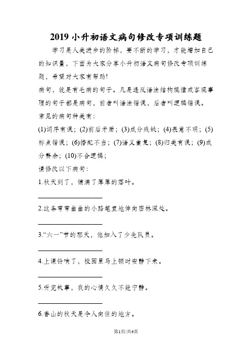 小升初语文病句修改专项训练题