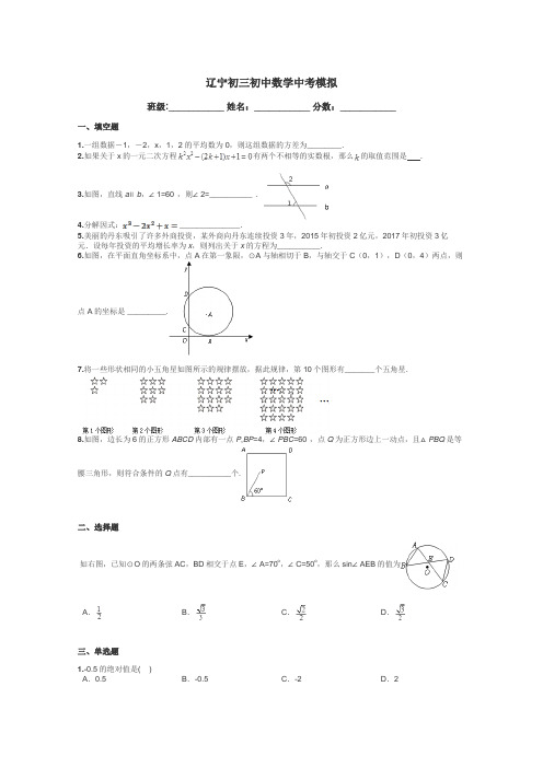 辽宁初三初中数学中考模拟带答案解析
