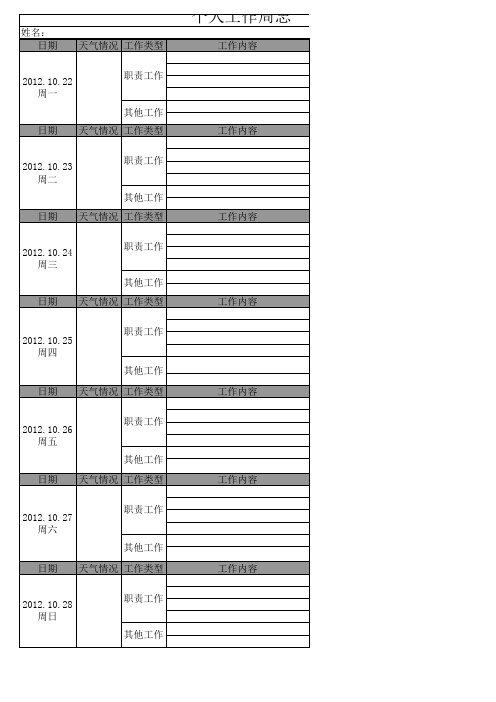 工作日志表格