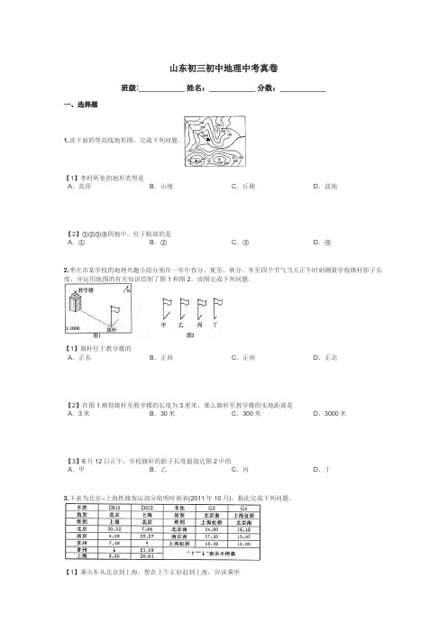 山东初三初中地理中考真卷带答案解析
