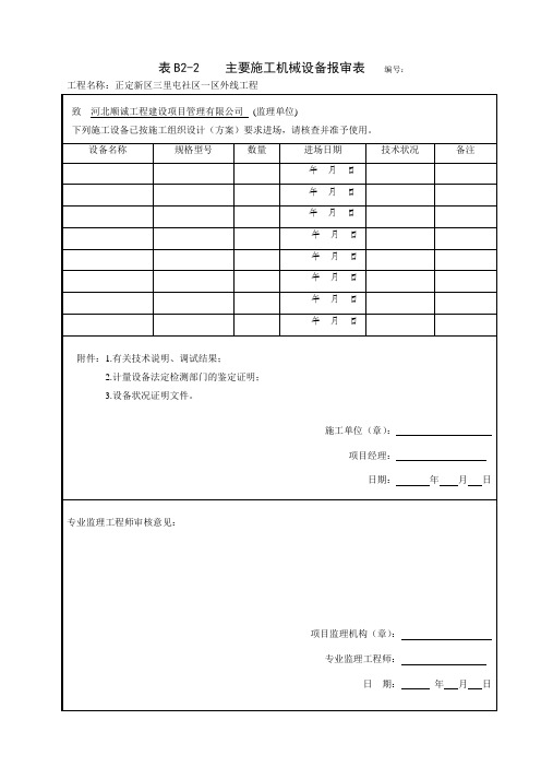 表B2-2主要施工机械设备报审表