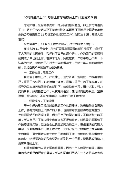 公司普通员工11月份工作总结以及工作计划范文5篇