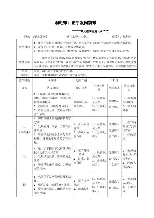 (三年级)羽毛球正手发网前球课时教学设计