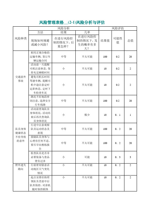 风险管理表格(2-1)风险分析与评估