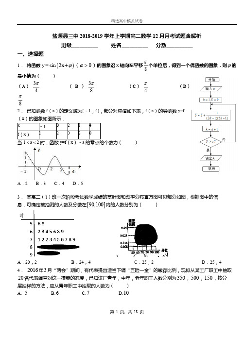 盐源县三中2018-2019学年上学期高二数学12月月考试题含解析