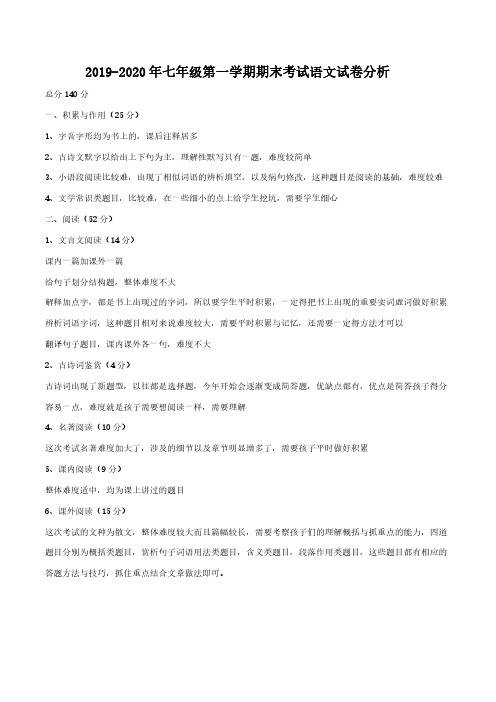 徐州2019-2020年七年级第一学期期末考试语文试卷分析