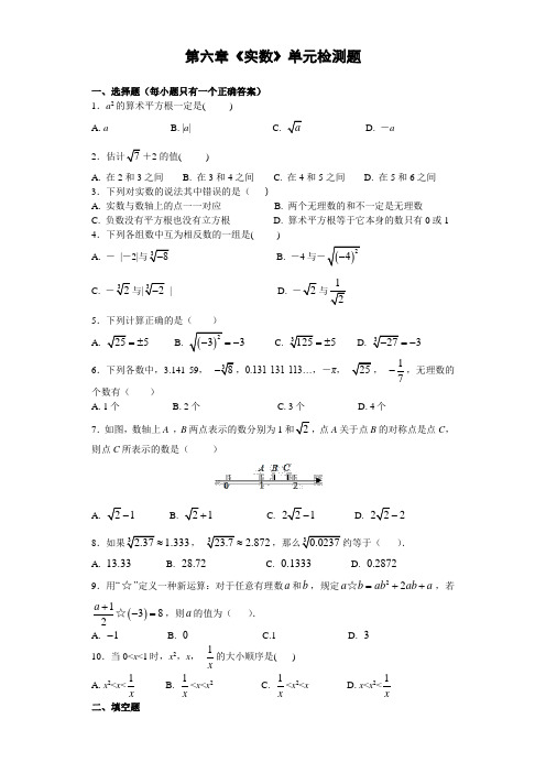 人教版初中数学七年级下第六章《实数》单元测试题(含答案)