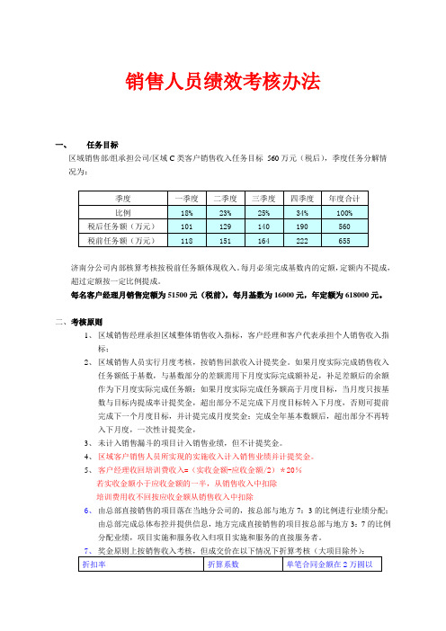 公司分区域销售人员奖金计提考核办法