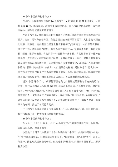 24节气小雪优秀初中作文