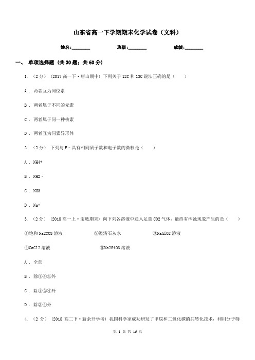 山东省高一下学期期末化学试卷(文科)