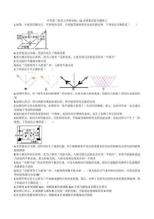 2020人教版中考第二轮复习冲刺训练：11.光现象实验专题练习