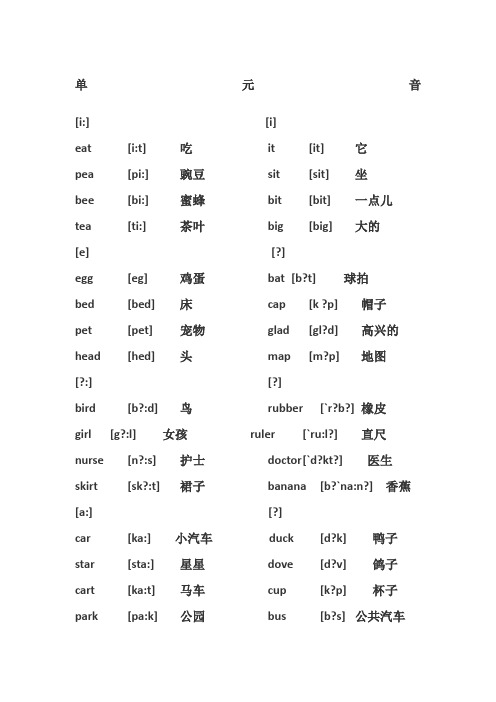 48个音标对应单词及音标(打印版)