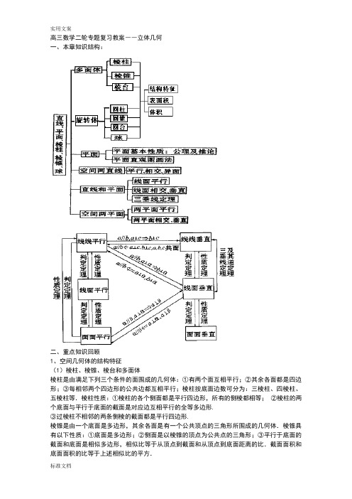 (完整word版)高三数学二轮专题复习教案设计――立体几何