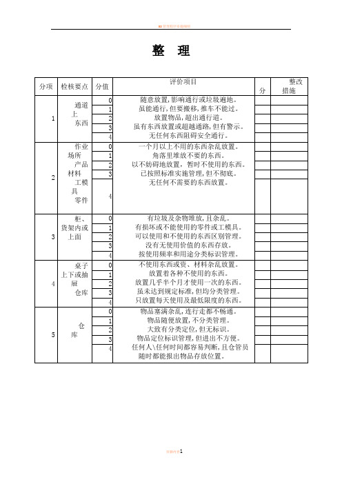 5s管理表格大全(整理版)