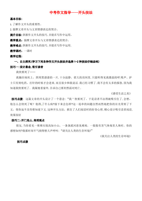 中考语文 作文指导——开头技法教案(2021-2022学年)