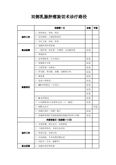 双侧乳腺肿瘤旋切术诊疗路径