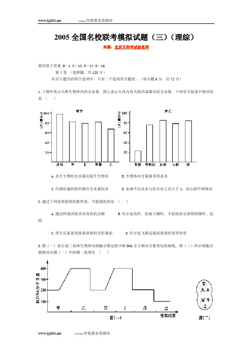 2005全国名校联考模拟试题(三)(理综)