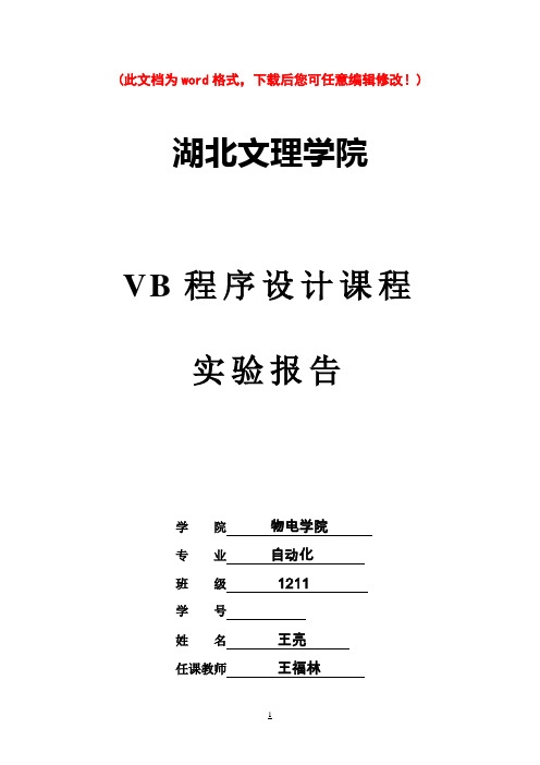 VB程序设计实验报告