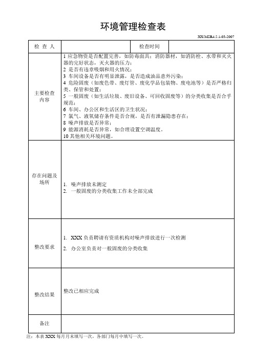 环境管理检查表模板