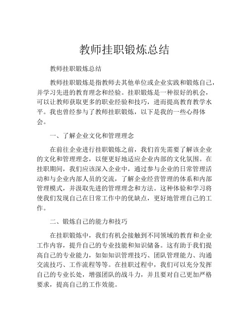 教师挂职锻炼总结