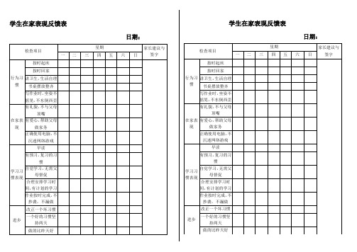 学生在家表现反馈表