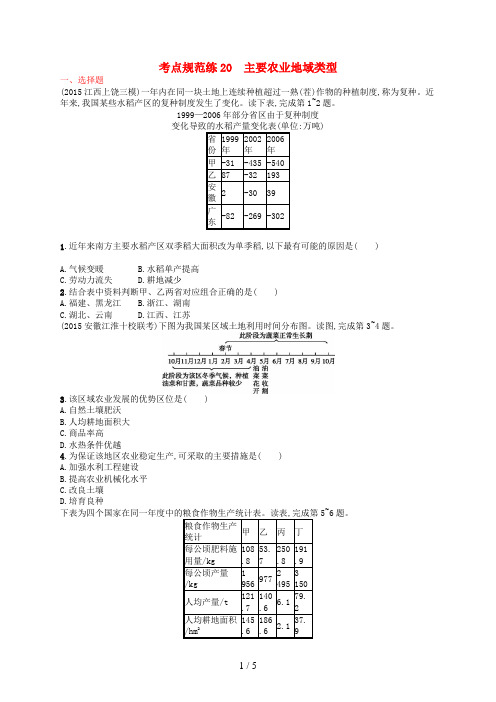 高考地理一轮复习考点规范练20主要农业地域类型(含解析)新人教版