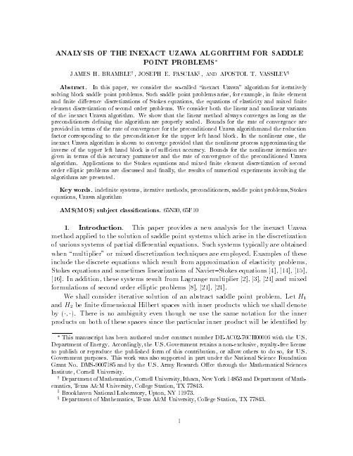 Analysis of the inexact Uzawa algorithm for saddle point problems