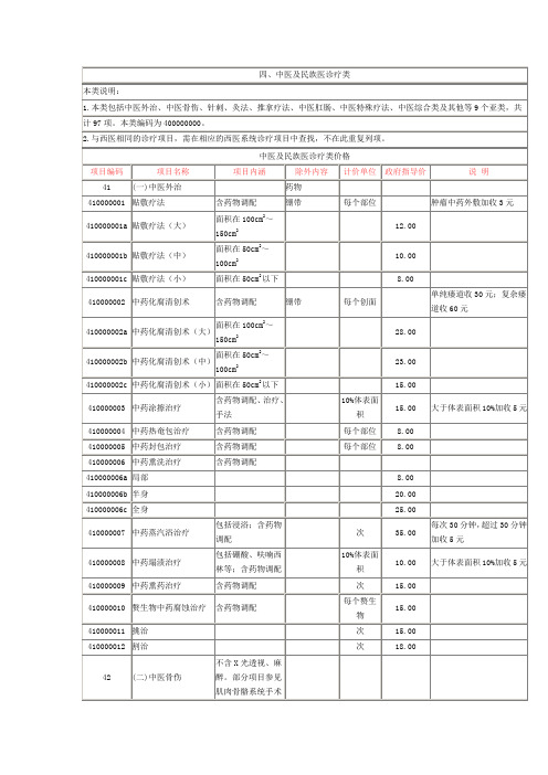 重庆市医疗收费项目《四、中医及民族医诊疗类》