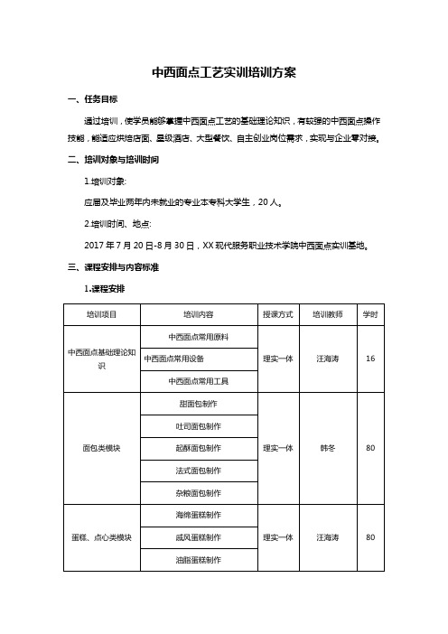 中西面点工艺实训培训方案