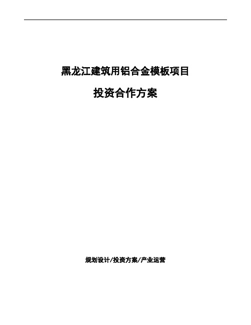 黑龙江建筑用铝合金模板项目投资合作方案