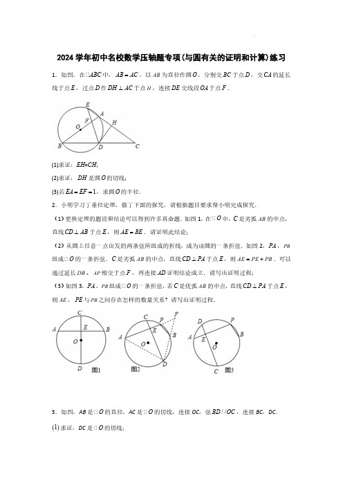 2024学年初中名校数学压轴题专项(与圆有关的证明和计算)练习(附答案)