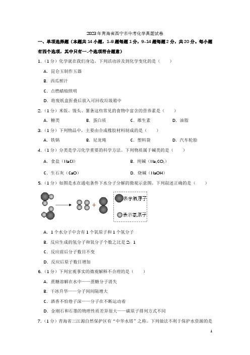 2023年青海省中考化学真题试卷(word版有答案)