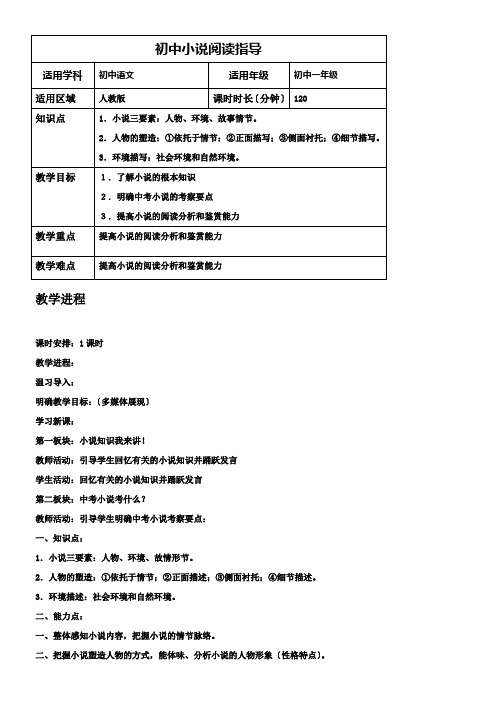 初中小说阅读指导教案