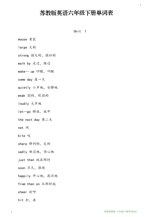 苏教版英语六年级下册单词表