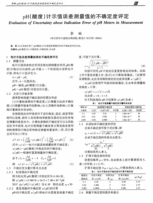 pH(酸度)计示值误差测量值的不确定度评定