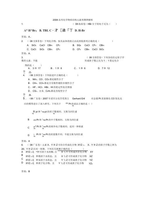 2008高考化学物质结构元素周期律解析(精)