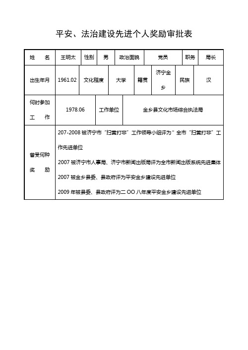 王明太-平安、法治建设先进个人审批表