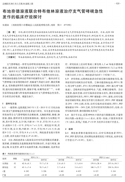 布地奈德溶液联合特布他林溶液治疗支气管哮喘急性发作的临床疗效探讨