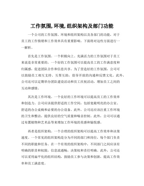 工作氛围,环境,组织架构及部门功能