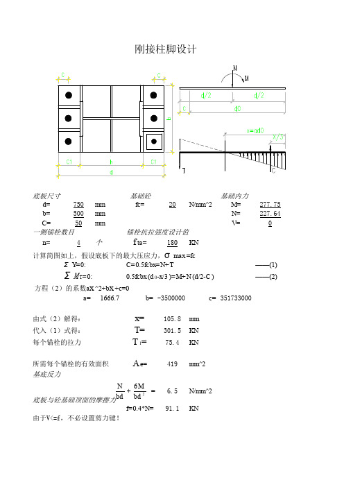 刚接柱脚锚栓计算表(带公式程序)