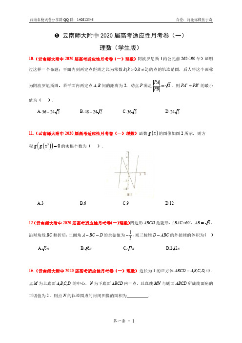 【第一套】云南师大附中2020届高考适应性月考卷(1)(理数学生版)(1)