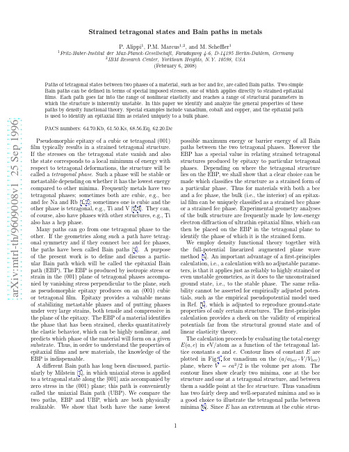 Strained tetragonal states and Bain paths in metals