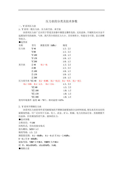 压力表的分类及技术参数