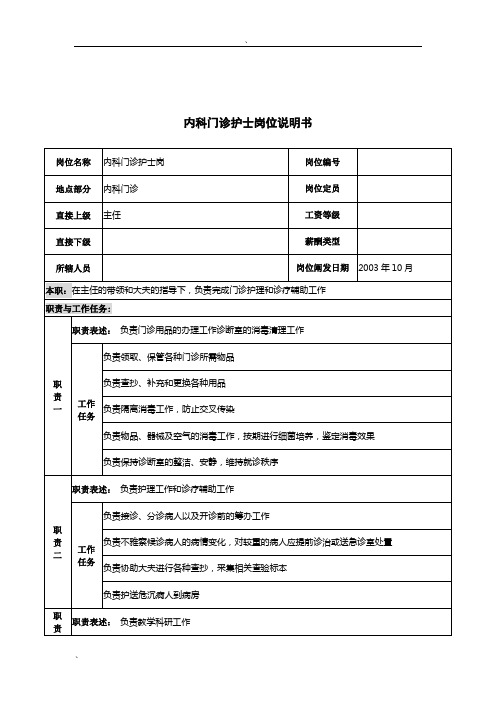 湖北新华医院内科门诊护士岗位说明书